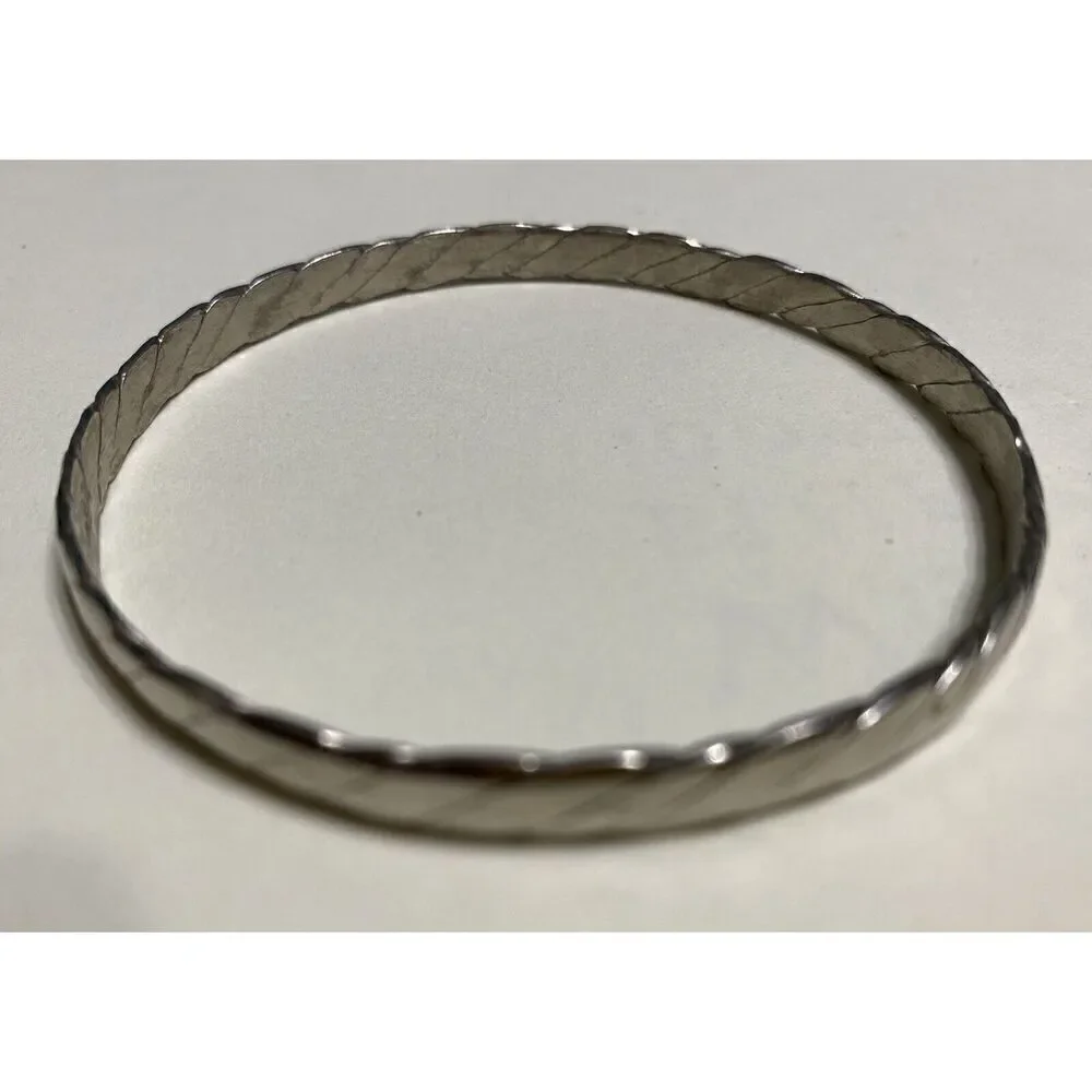 Vintage Laton Signed Twisted Silver Taxco Mexico Bangle Bracelet 2.5”